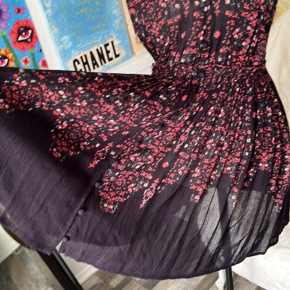 FP One Floral Slip mini dress Pinafore open back flawy Sz. S Button front - Picture 7 of 17